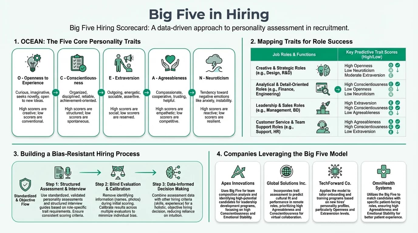 A comprehensive guide on using the Big Five personality model to create a bias-resistant hiring process and scorecard.