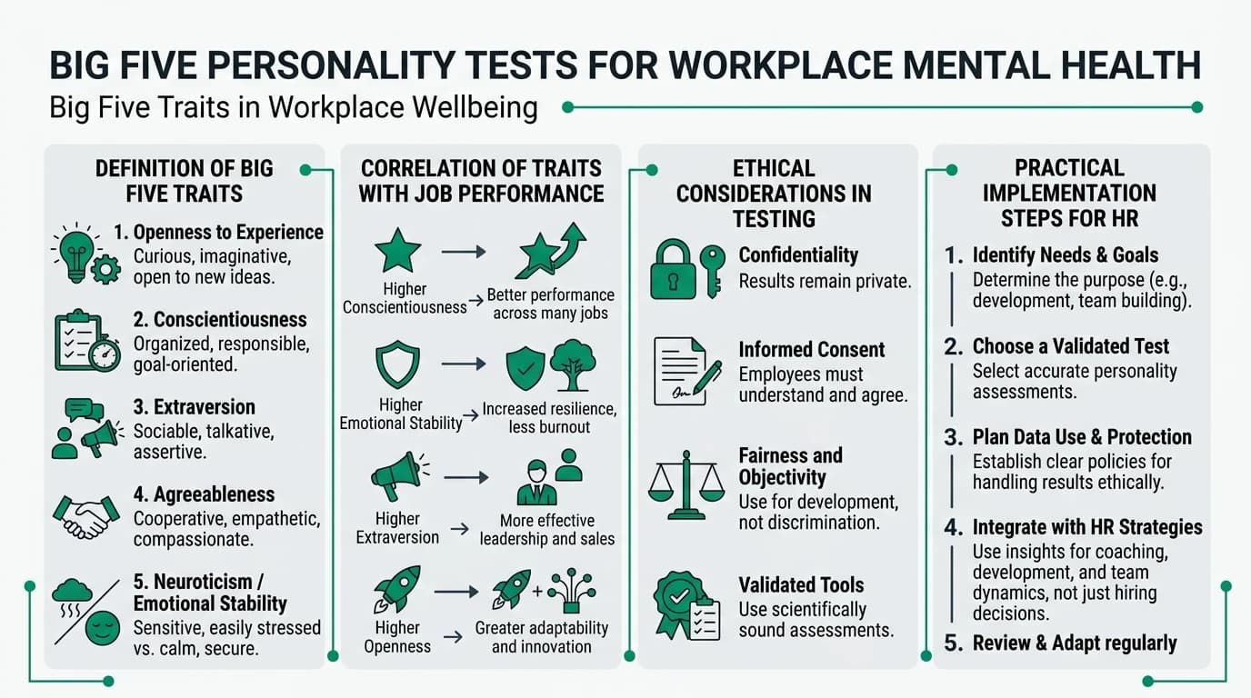 A comprehensive guide on using Big Five personality tests for improving workplace mental health and employee wellbeing.