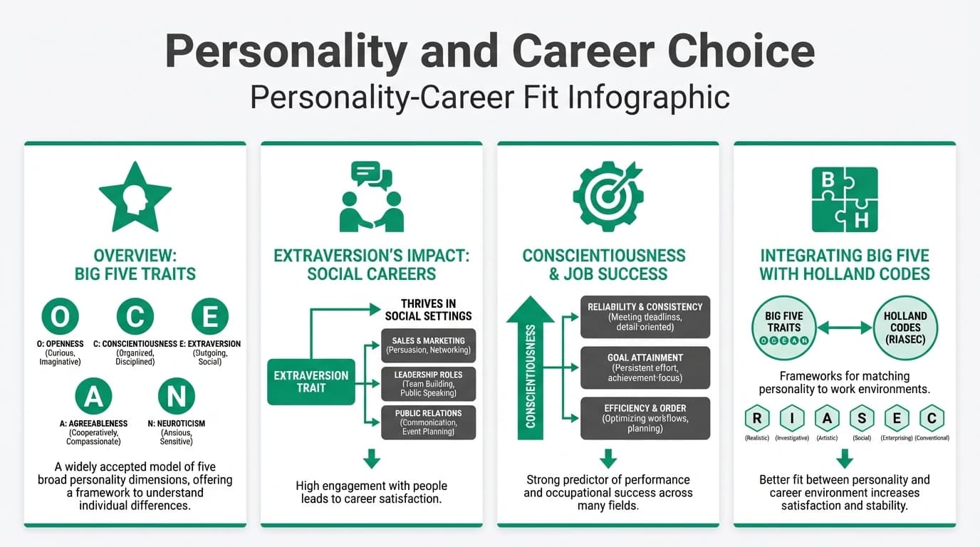 A diverse group of professionals engaged in various careers, illustrating the connection between personality and career choice.