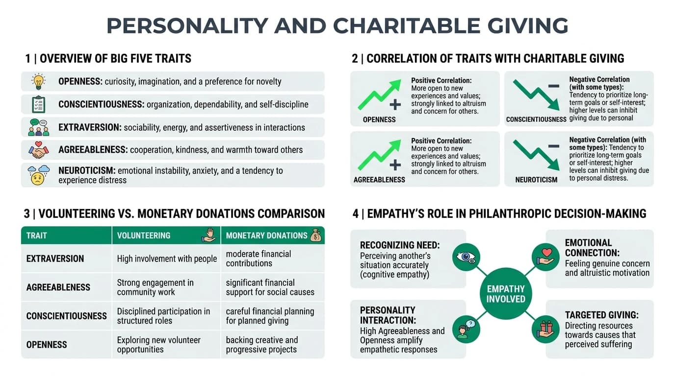 A group of diverse individuals engaged in volunteering activities, showcasing the impact of personality traits on charitable actions.