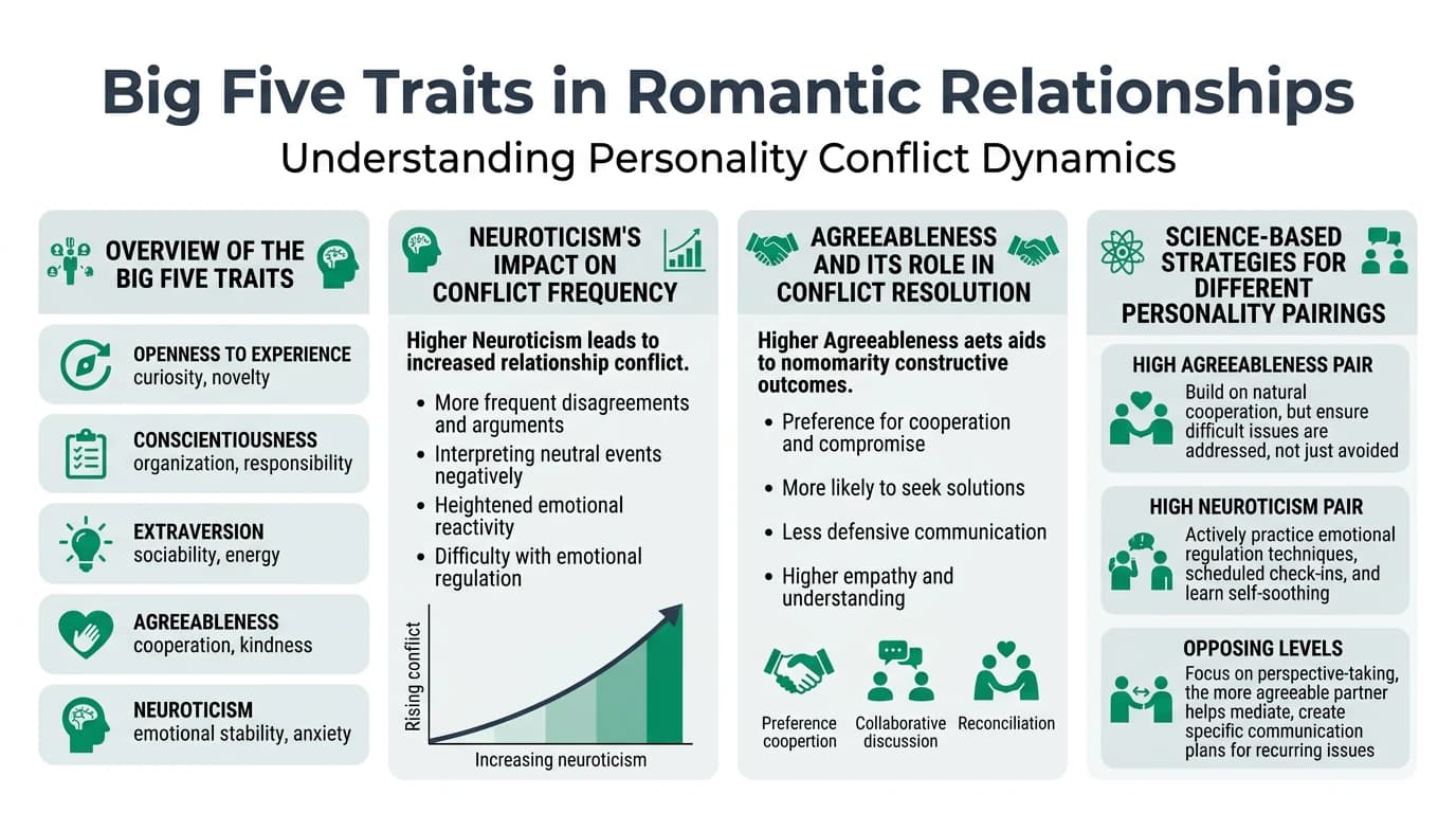 Illustration of a couple discussing their relationship with a focus on personality traits and conflict resolution.