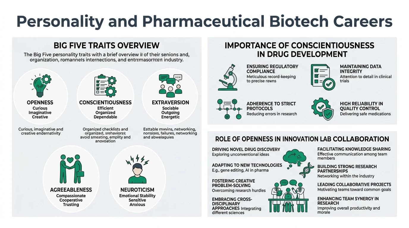 Infographic explaining personality dimensions, professional use cases, and interpretation safeguards to avoid simplistic or biased conclusions from score profiles.