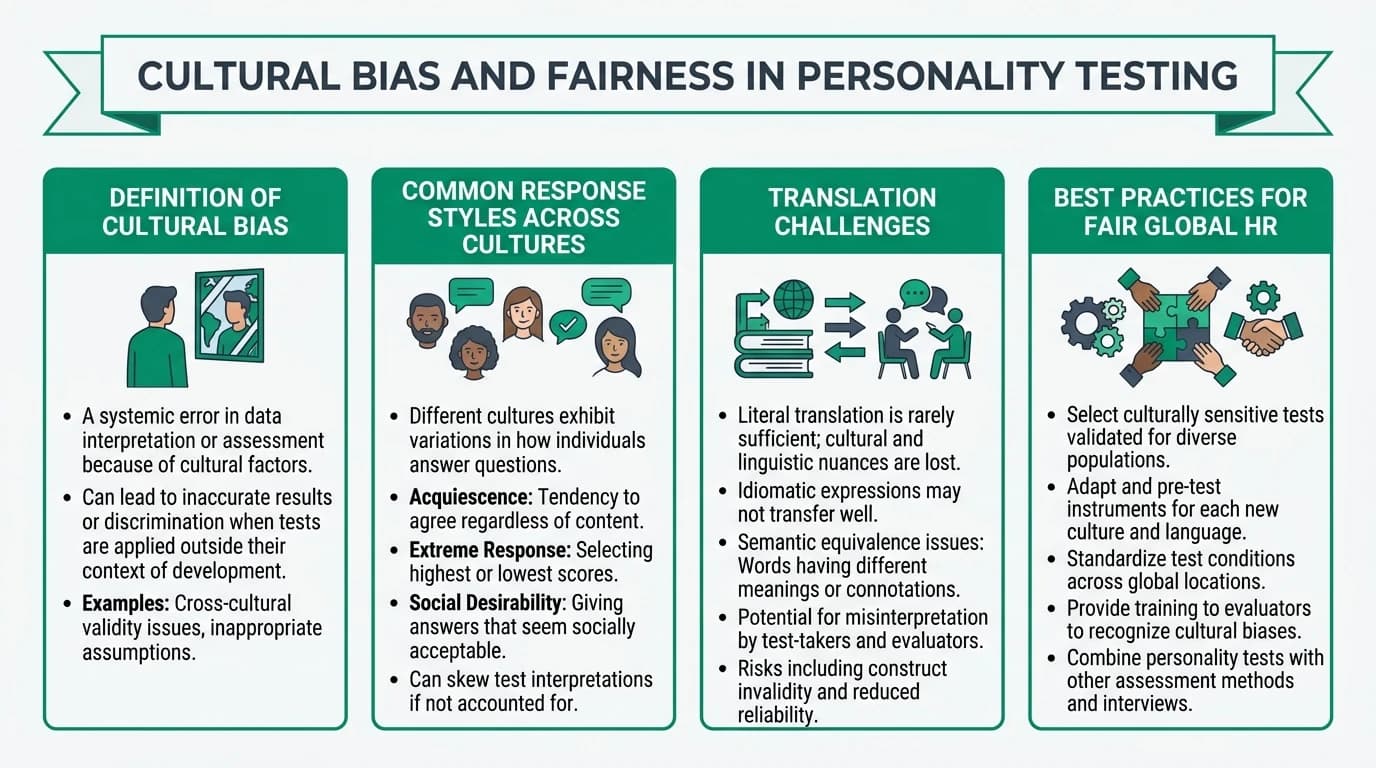 A diverse group of professionals discussing personality test results with a focus on cultural fairness and accuracy.