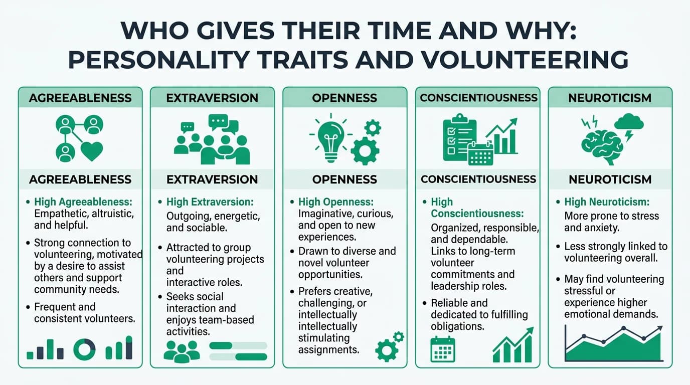 A diverse group of volunteers working together, highlighting the connection between personality traits and volunteering.