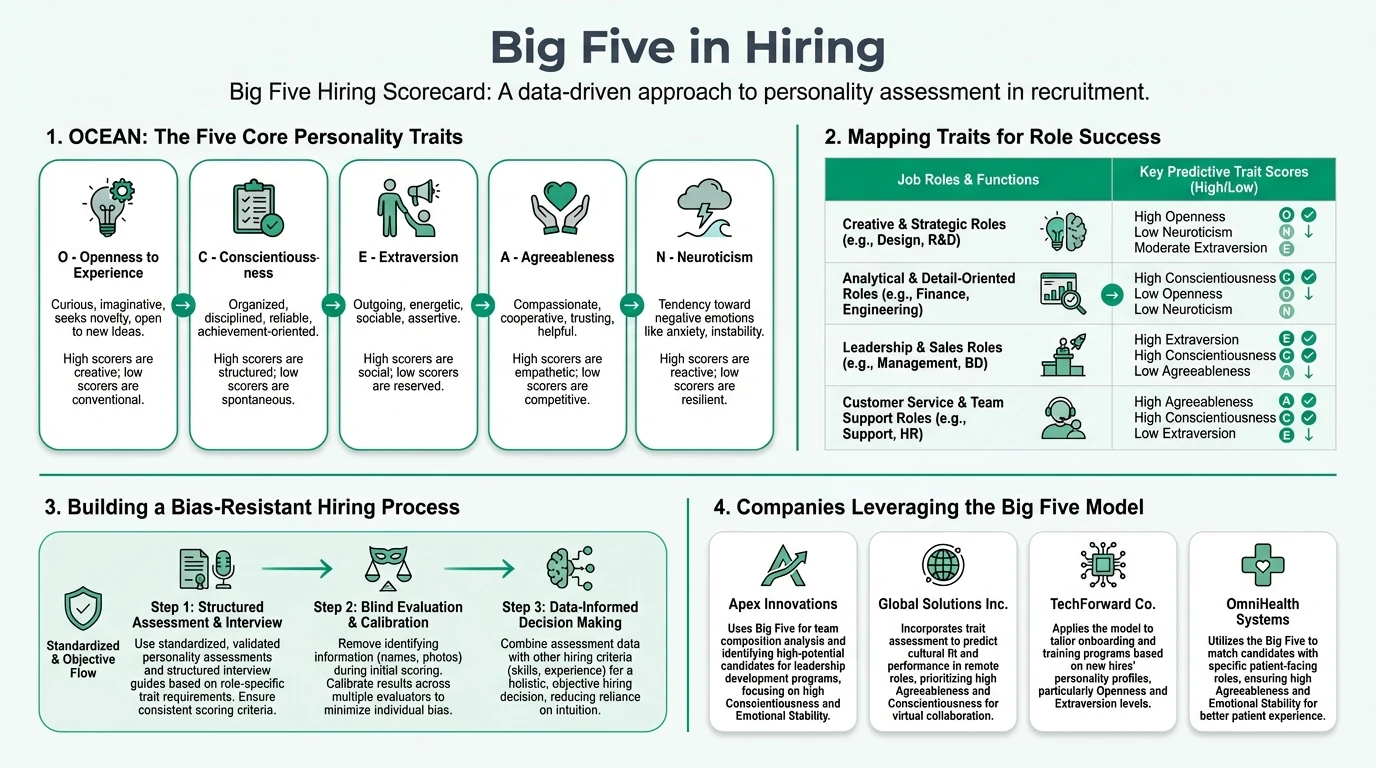 A comprehensive guide on using the Big Five personality model to create a bias-resistant hiring process and scorecard.